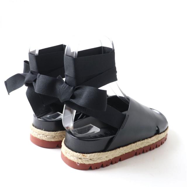 未使用品★定価94600円 MARNI マル二 アンクルリボン レザー サンダル レディース ブラック 黒 35 イタリア製 箱・保管袋付き エレガント◎の通販は