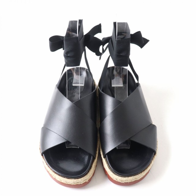 未使用品★定価94600円 MARNI マル二 アンクルリボン レザー サンダル レディース ブラック 黒 35 イタリア製 箱・保管袋付き エレガント◎の通販は