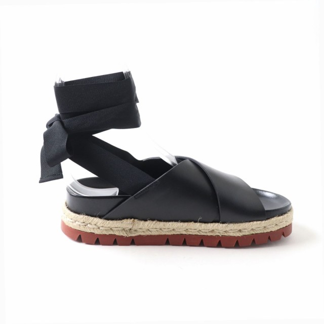 未使用品★定価94600円 MARNI マル二 アンクルリボン レザー サンダル レディース ブラック 黒 35 イタリア製 箱・保管袋付き エレガント◎の通販は
