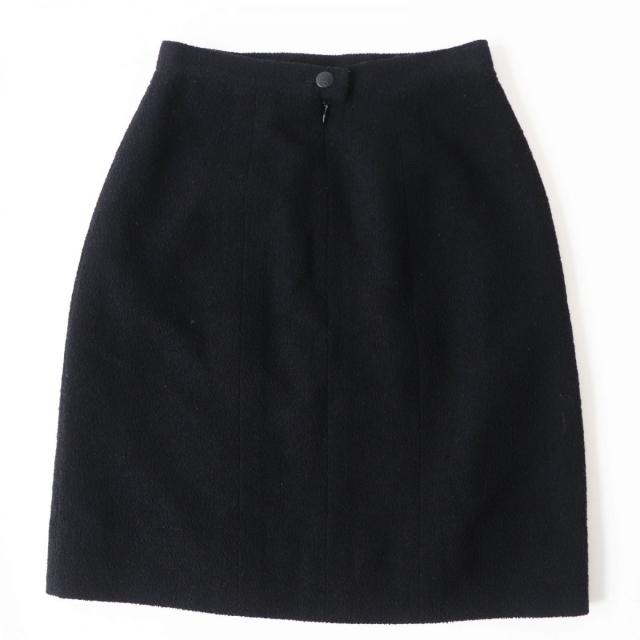 美品◎正規品 フランス製 CHANEL シャネル 08C P32374 レディース 単色ツイード 台形スカート／ミニスカート ブラック 黒 36 裏地シルク