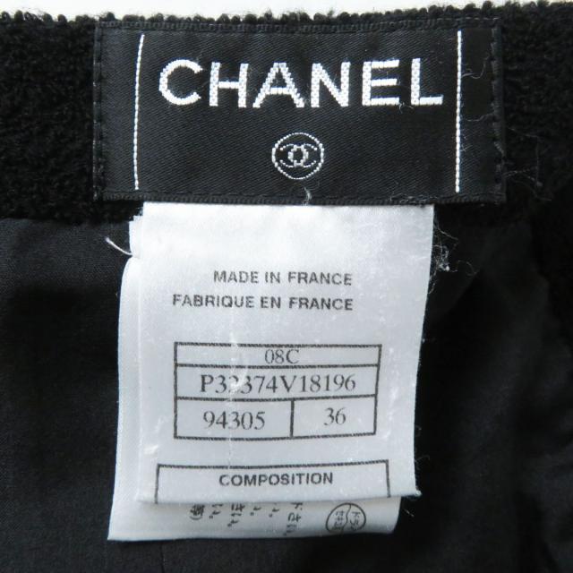 美品◎正規品 フランス製 CHANEL シャネル 08C P32374 レディース 単色ツイード 台形スカート／ミニスカート ブラック 黒 36 裏地シルク