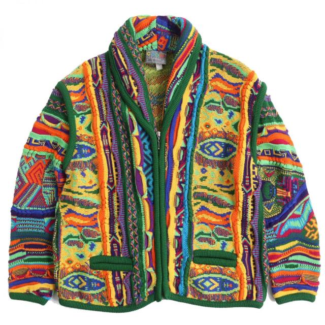 極美品△COOGI クージー CLASSIC 90年代 総柄デザイン 3Dニット ジップジャケット カーディガン 古着 ヴィンテージ メンズ マルチカラー Mの通販は 23,760円