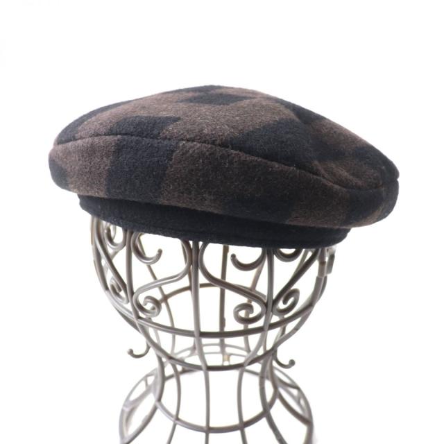 美品★正規品 HERMES エルメス H柄 キャメル100％ ベレー帽／帽子 レディース ブラウン×ブラック サイズ55 フランス製 オシャレ◎の通販は