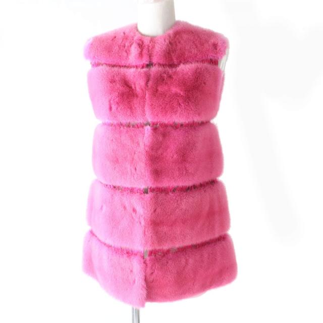 【ドンドン見直し】美品★正規品 ヴァレンティノ ミンク×花柄レース ベスト／アウター レディース ショッキングピンク 38 イタリア製
