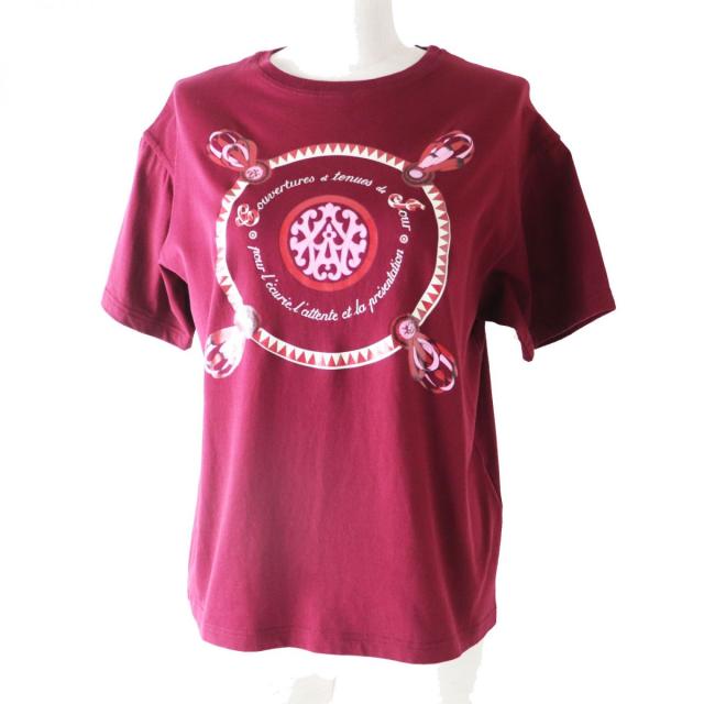 HERMES - 極美品◎正規品 仏製 HERMES エルメス 20SS レディース Couvertures et tenues 馬着 コットン100％ 半袖 Tシャツ／カットソー ボルドー 34 極美品◎正規品 仏製 HERMES エルメス 20SS レディース