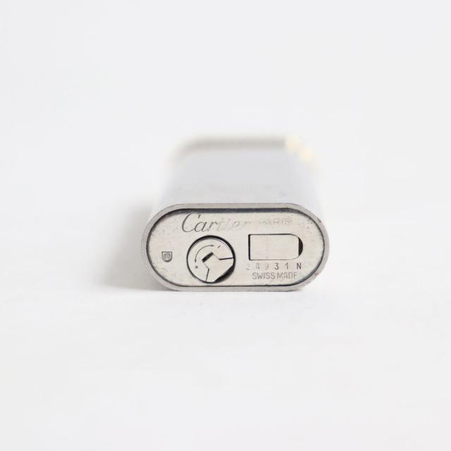 美品●Cartier カルティエ オーバル ヘアライン ローラー式 ガスライター シルバー×ゴールド スイス製 メンズ 着火確認済みの通販は