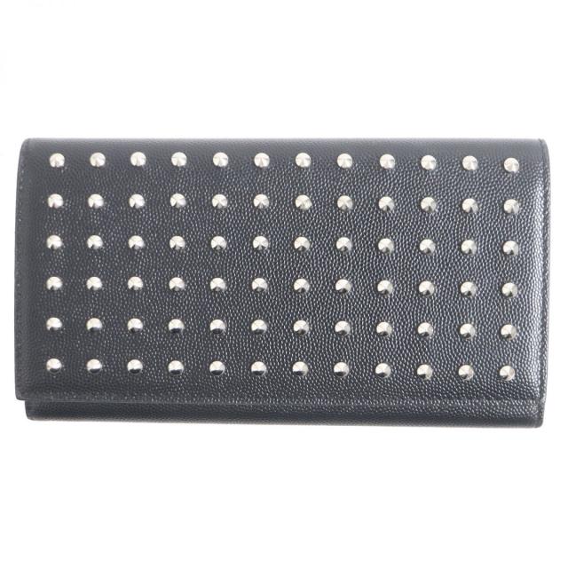 未使用品□SAINT LAURENT PARIS/サンローランパリ スタッズ付き フラップ式 レザーロングウォレット/二つ折り長財布 ブラック イタリア製の通販は 32,175円