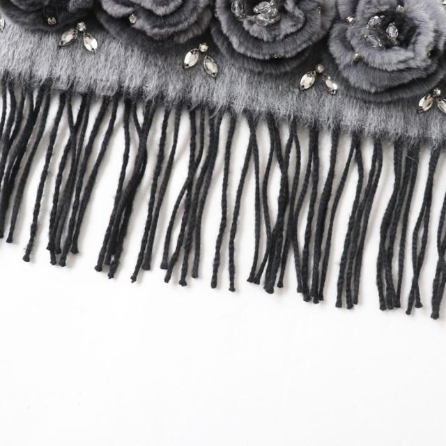 VALENTINO フリンジ付きマフラー ブラック/グレー