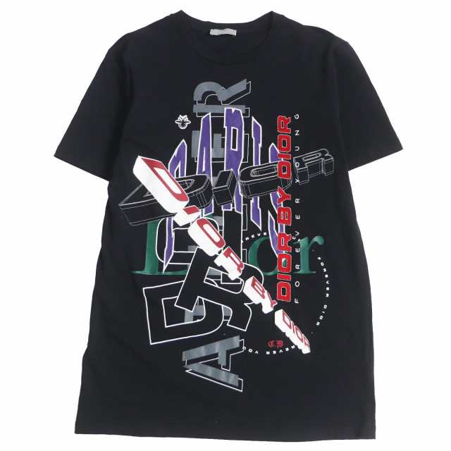 美品□Dior HOMME/ディオールオム 733J603P3312 ロゴプリント エンブロイダリー コットン100％ 半袖Tシャツ ブラック XS イタリア製 正規