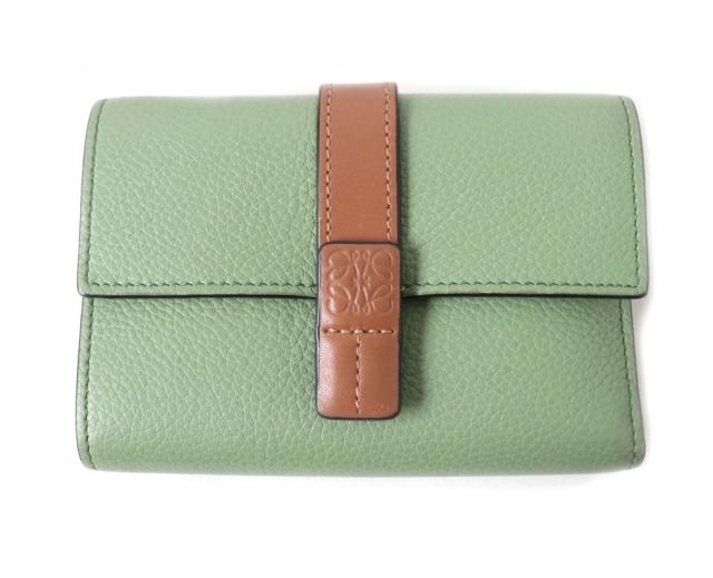 美品★LOEWE ロエベ C660S86X01 バーティカル ウォレット スモール アナグラム カーフレザー 財布 ローズマリー／タン スペイン製 箱・袋付の通販は 26,048円