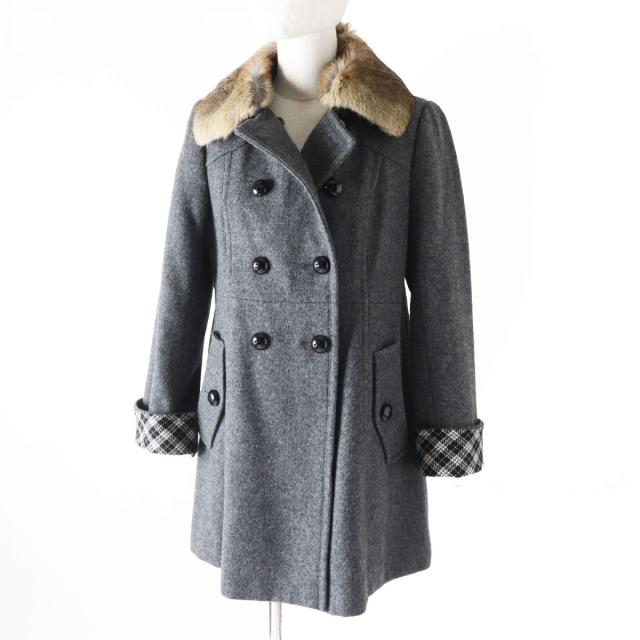 極美品◎正規品 BURBERRY BLUE LABEL バーバリーブルーレーベル E1B29-610-07 レディース 襟ラビットファー付き ピーコート グレー 灰 38の通販は 15,466円