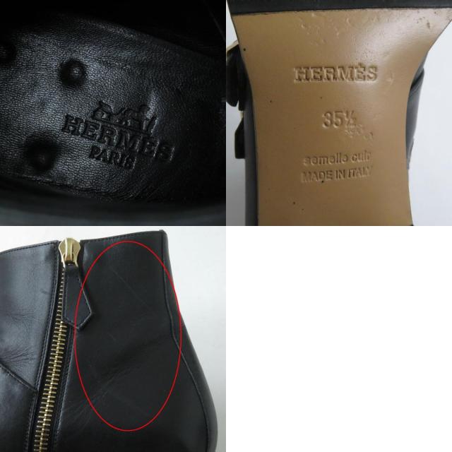 美品★名作◎ エルメス メドール コリエドシアン レザー ショートブーツ／アンクルブーツ 黒 ゴールド金具 35 1/2 袋_9