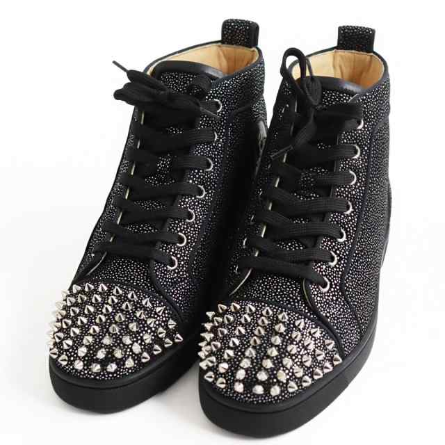 極美品●クリスチャンルブタン LOU SPIKES ORLATO FLAT SUEDE 3191118 スパイクスタッズ レザー ハイカットスニーカー 40 伊製 箱・袋付