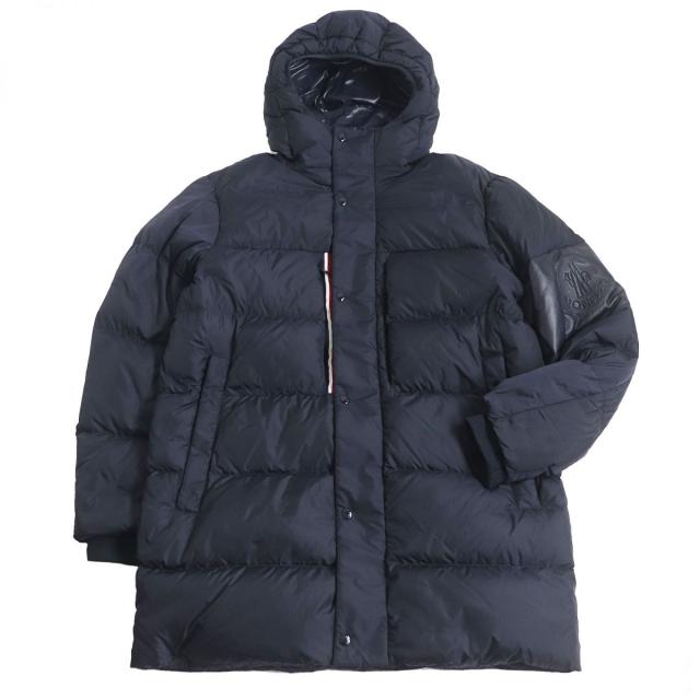 極美品□21-22AW MONCLER/モンクレール MARCEAU ラムレザー使い WZIP フーデッド ダウンコート/パフィージャケット ネイビー 4 正規品の通販は