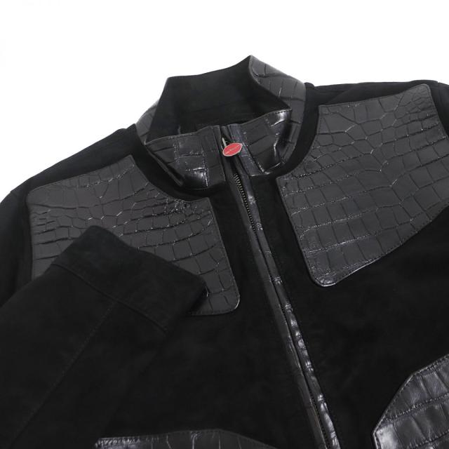 美品□KITON/キートン ラムスキン スウェード クロコダイル使い レザー 