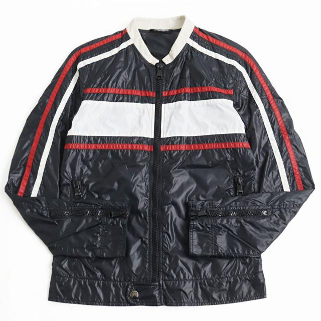 美品●ドルチェ＆ガッバーナ 黒タグ ロゴプレート付き  襟レザー 三角マチ仕様 ナイロンジャケット/ライダース 44 正規品 ブラック系 伊製