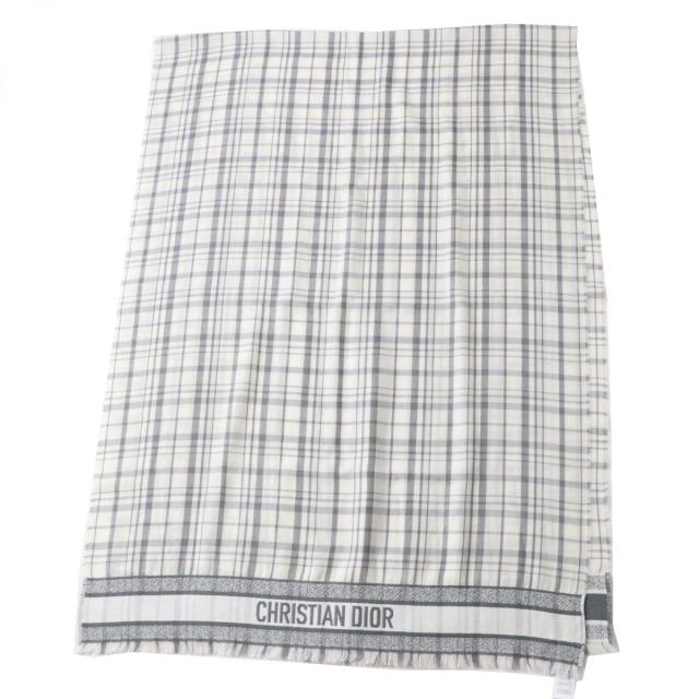 極美品◎正規品 イタリア製 DIOR ディオールオム メンズ カシミヤ×シルク ストール／ショール／マフラー ホワイト×グレー チェック柄の通販は 38,610円