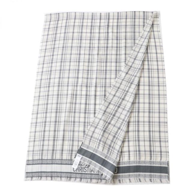 極美品◎正規品 イタリア製 DIOR ディオールオム メンズ カシミヤ×シルク ストール／ショール／マフラー ホワイト×グレー チェック柄の通販は
