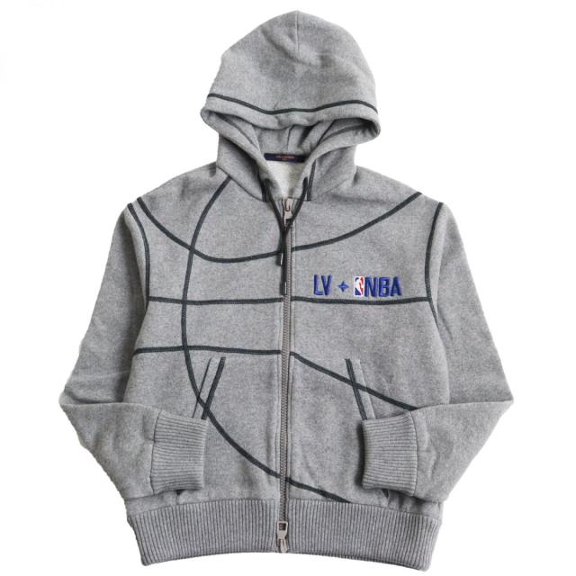 極美品●2021年製 LOUIS VUITTON×NBA ルイヴィトン カシミヤ混 HKY83W ロゴ刺繍入 ジップパーカー/フーディ グレー XS 伊製 正規品 メンズの通販は