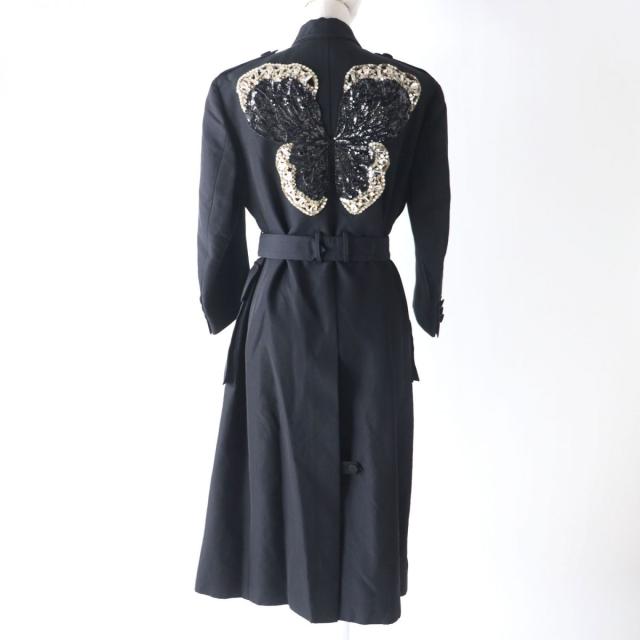 極美品★2020年 正規品 GUCCI グッチ 619324 ビジュー装飾 裏地GG柄 ロング丈 ベルテッドコート レディース 黒 伊製_3