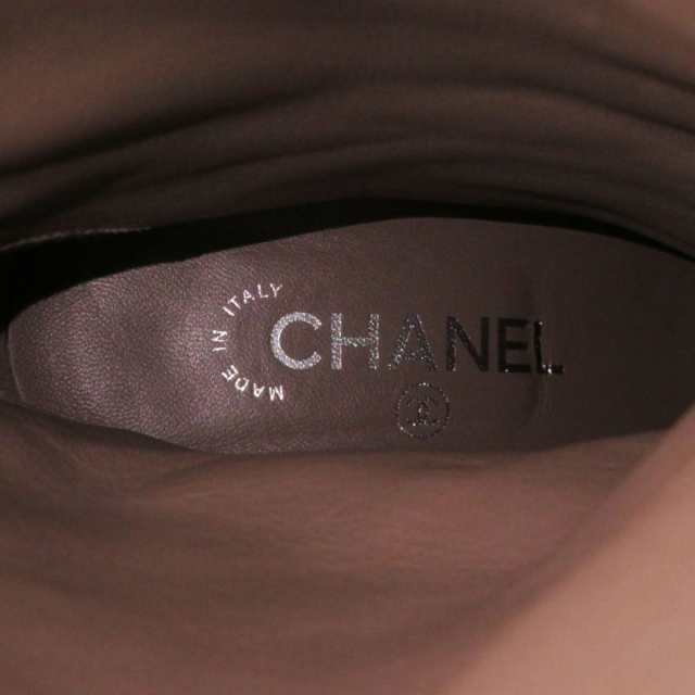美品◎イタリア製 CHANEL シャネル G36438 レディース ココマーク レザーロングブーツ バイカラー グレージュ系×ブラック 37 1／2 箱付きの通販は