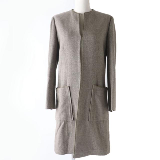 極美品☆正規品 ETRO エトロ 2017年製 カシミヤ100％ ノーカラー ロング丈 コート ブラウン 40 レディース イタリア製 シンプル◎の通販は 26,554円