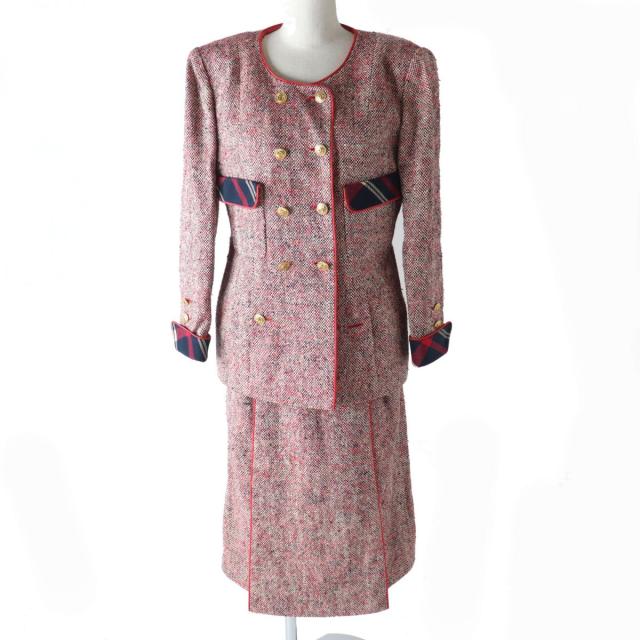 良品★ヴィンテージ 希少 CHANEL シャネル ココボタン付き ジャケット・スカート スーツセットアップ レディース マルチ 40・40 フランス製