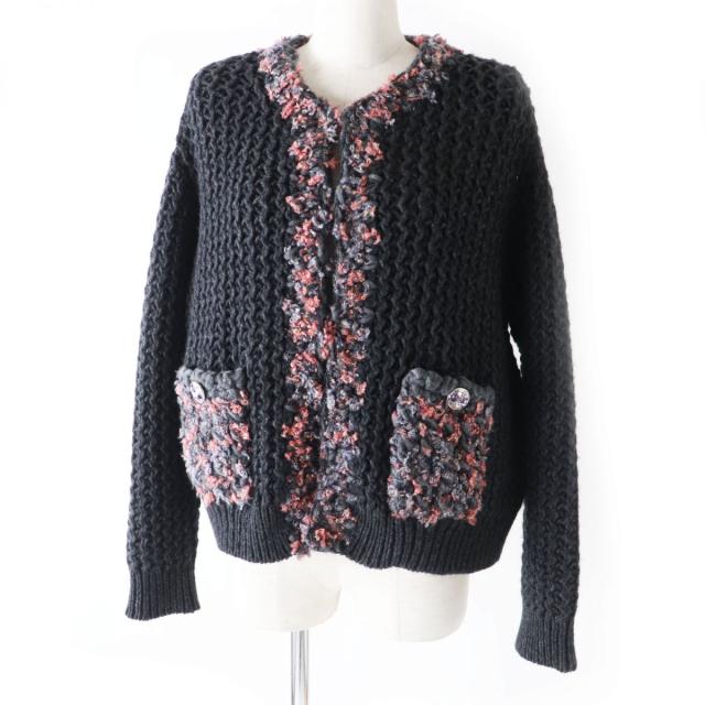 【ドンドン見直し】極美品◎正規品 シャネル P72932 ココマークボタン ミックスニット使い カシミヤ100％ ニットカーディガン 34／36