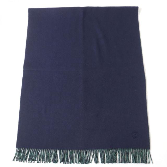 HERMES ネイビー100%カシミヤ　フリンジ付きマフラー HERMES - 未使用品▽HERMES エルメス カザック カシミヤ100
