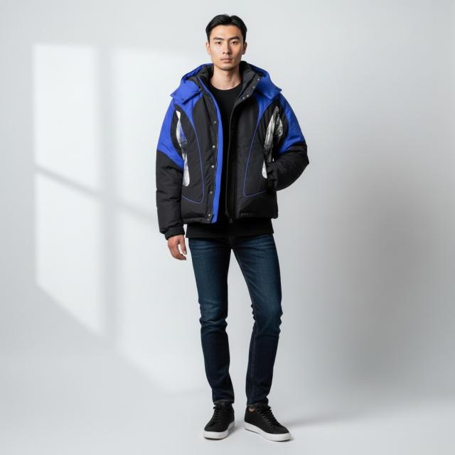 極美品□20SS ルイヴィトン 1A63FQ モノグラム スプレー WZIP パテッドブルゾンジャケット 黒×青 48 伊製 正規品_1