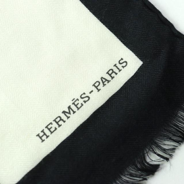 極美品 HERMES エルメス ビッグHロゴ カシミヤ シルク 大判 ストール ショール ブラック ホワイト カーキ フランス製 レディースの通販は