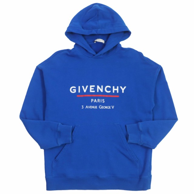 【ドンドン見直し】良品 GIVENCHY ジバンシィ BMJ05430AF ロゴプリント プルオーバー スウェットパーカー フーディ 青 XS 正規品 メンズ