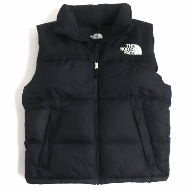 美品 THE NORTH FACE ザ・ノースフェイス ND92232 Nuptse Vest ナイロン ロゴ刺繍 フード入り ZIP ダウンベスト ブラック M 正規品 メン