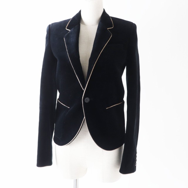 極美品 SAINT LAURENT PARIS サンローランパリ 19年製 605375 ベルベット コントラストパイピング ジャケット 黒×金 34 正規品 レディーの通販は
