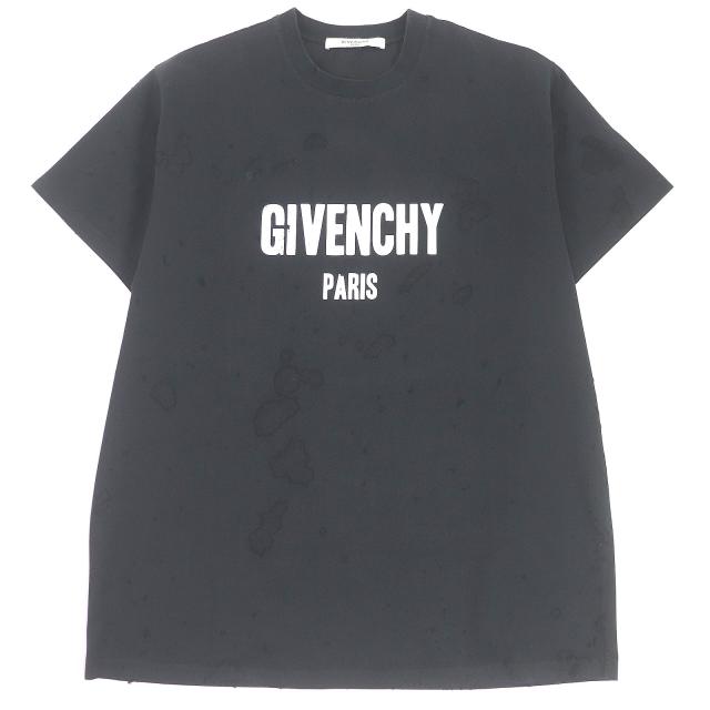 美品 GIVENCHY ジバンシィ 19SS BM70383Y0B コットン デストロイ加工 ロゴプリント 半袖Ｔシャツ ブラック XS イタリア製 正規品 メンズの通販は