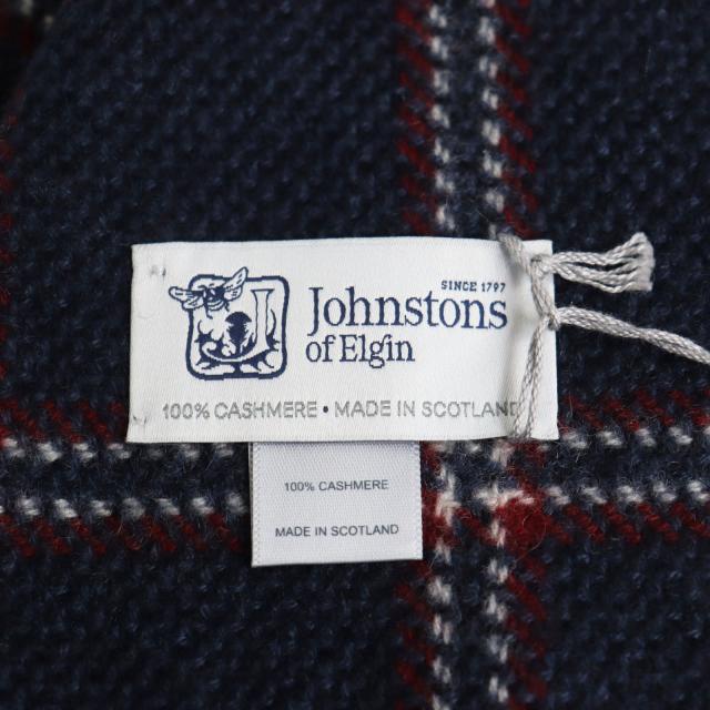 未使用品 Johnstons of Elgin ジョンストンズ カシミヤ100％ チェック柄 マフラー ストール ブルー レッド スコットランド製の通販は