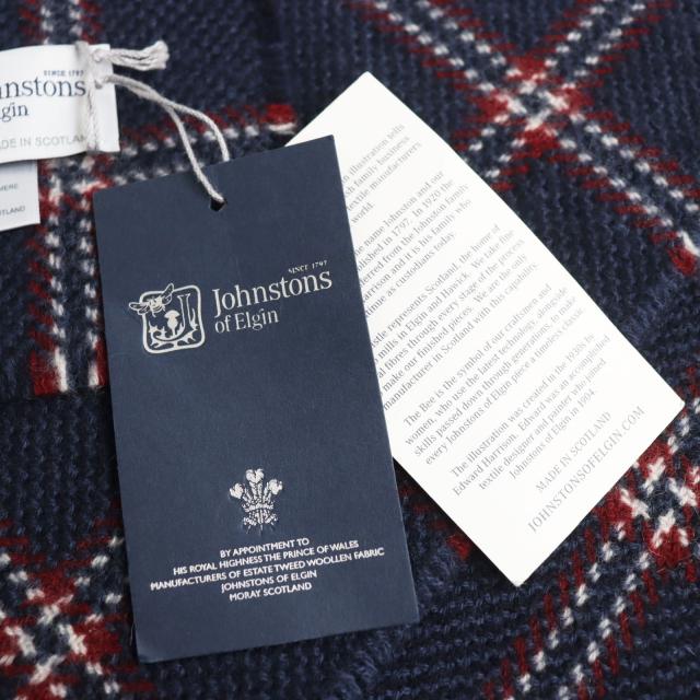 未使用品 Johnstons of Elgin ジョンストンズ カシミヤ100％ チェック柄 マフラー ストール ブルー レッド スコットランド製の通販は