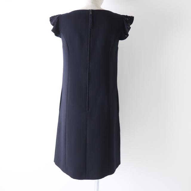 極美品 FOXEY フォクシー 39335 ミッドナイトブルー 袖スパンコール付フリル ノースリーブ ドレス ワンピース 38 日本製 正規 レディース_3