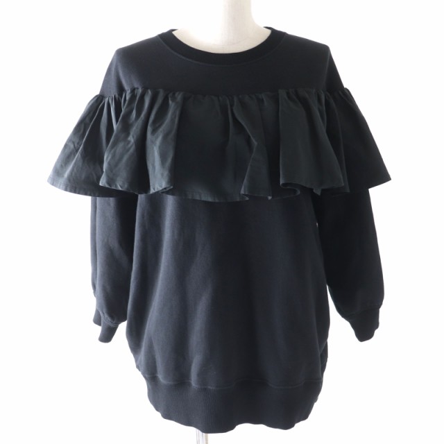 美品 VALENTINO ヴァレンティノ TB0MF05V5H5 フリルデザイン バックリボン付 七分丈 スウェットシャツ/プルオーバー 黒 S 伊製 正規品の通販は