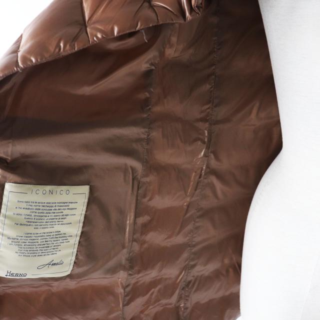 良品 Herno ヘルノ 2022年製 PI0505DIC AMELIA アメリア スタンドカラー ダウンコート ブラウン 38 正規品 レディースの通販は