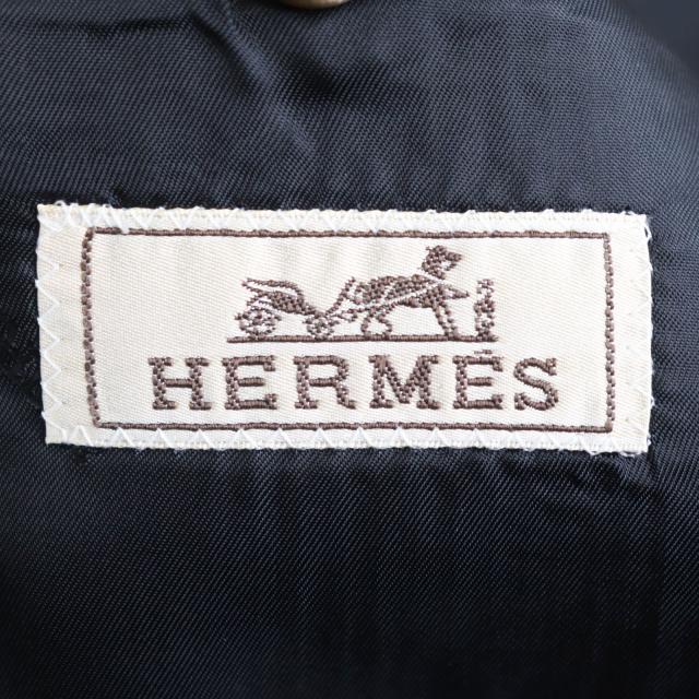 美品△HERMES エルメス カシミヤ シルク ポケットロゴ刺繍 ロゴボタン