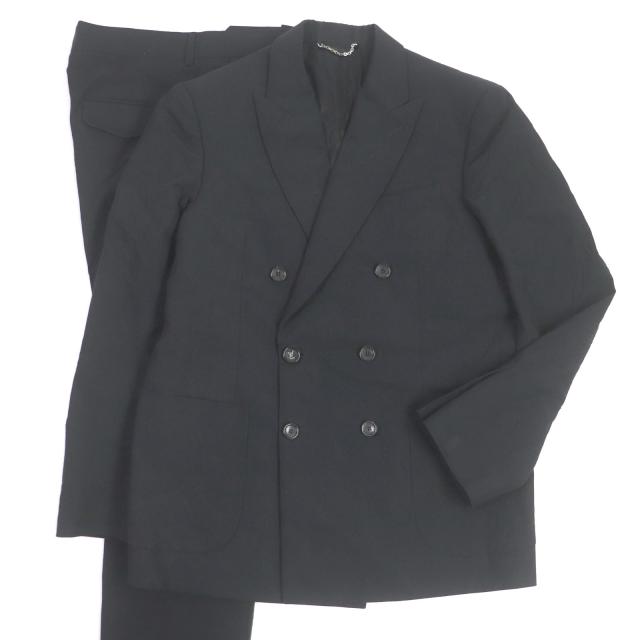 美品 LOUIS VUITTON ルイヴィトン 19AW モノグラムエンボス ピークドラペル ダブルブレスト スーツ ブラック 48 伊製 正規品 メンズ