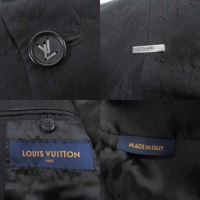 美品 LOUIS VUITTON ルイヴィトン 19AW モノグラムエンボス ピークドラペル ダブルブレスト スーツ ブラック 48 伊製 正規品 メンズ