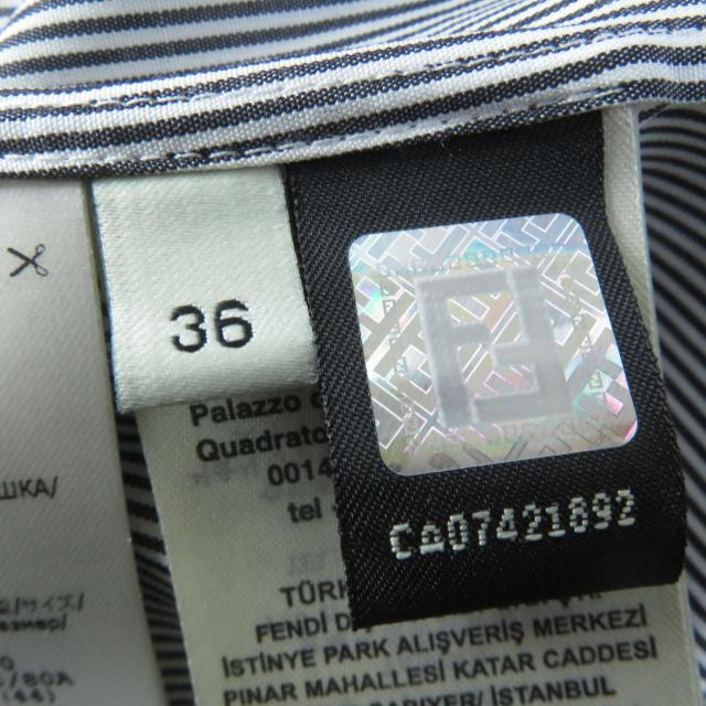 美品 FENDI フェンディ 2020年製 レース使い ワイドスリーブ ストライプ柄  長袖シャツ ブラック グレー 36 伊製 正規品 レディース 美品 FENDI フェンディ 2020年製 レース使い ワイドスリーブ