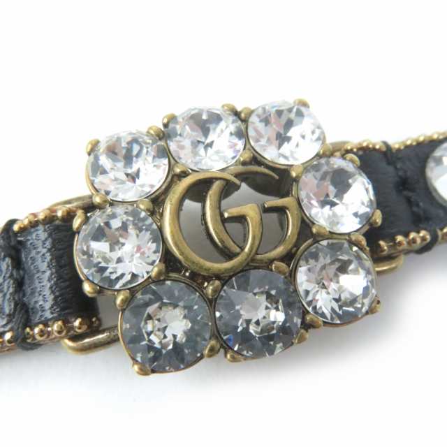 熱い販売 グッチ 極美品☆GUCCI 648722 ラインストーン ダブルG レザー ブレスレット