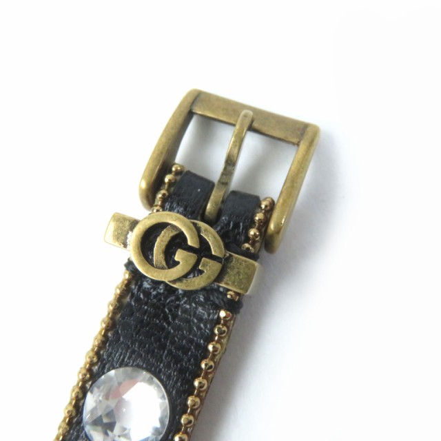 極美品☆GUCCI グッチ 648722 レザー ダブルG ラインストーン