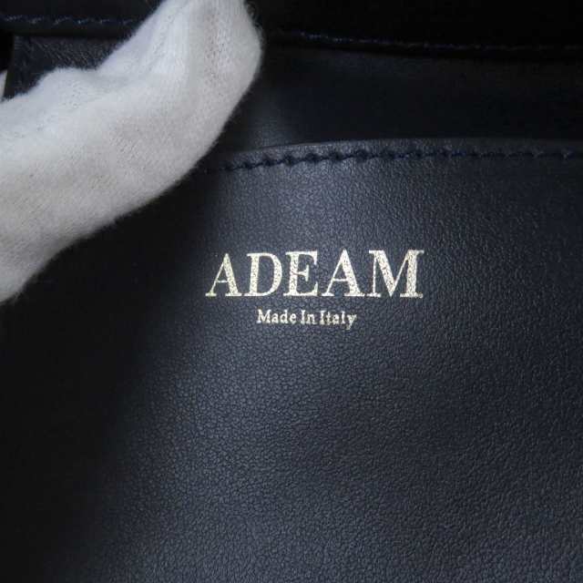 極美品□ADEAM アディアム ダイヤ型 ゴールドフープ金具 レザー ミニバッグ ワンハンドバッグ ネイビー イタリア製 レディース