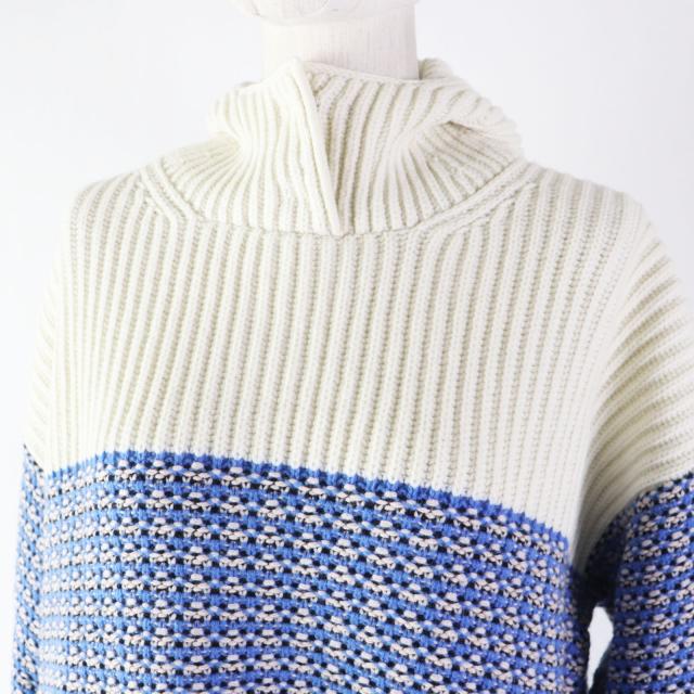極美品◎FENDI フェンディ 18年製 FZY731 カシミヤ混 FFロゴ／ズッカ柄 ニット パーカー ブルー ホワイト 38 イタリア製 正規品 レディース 極美品◎FENDI フェンディ 18年製 FZY731 カシミヤ混 FFロゴ