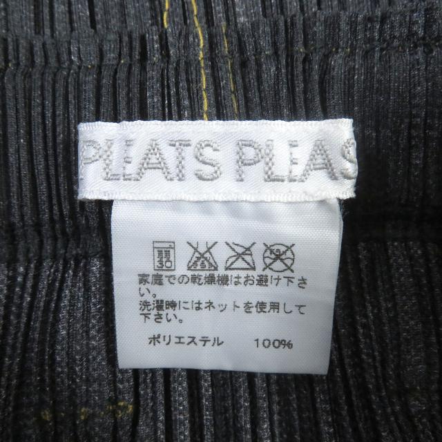 極美品□プリーツプリーズ イッセイミヤケ PP75-JG021 デニム風デザイン ステッチ ミディ丈 プリーツスカート ブラック 1 日本製 正規品の通販は