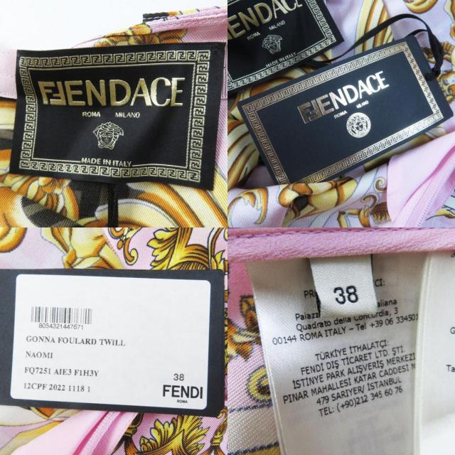 【ドンドン見直し】未使用品◎フェンダーチェ 22SS FQ7251 シルク100％ ズッカ柄 ミニ丈 バロック/プリーツスカート 38 ハンガー 正規品_8
